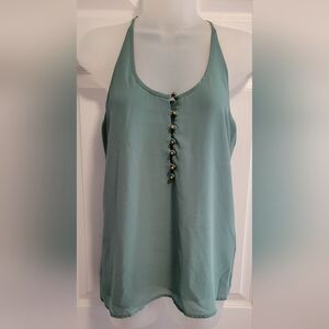 Naked Zebra Green Sleeveless Tie Front Tank Top